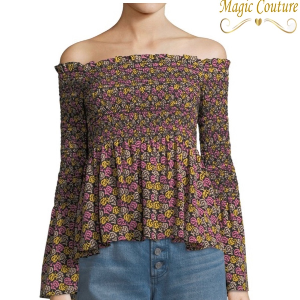 A.L.C. Agra Off Shoulder Smocked Sleeve Top🖤💗💛